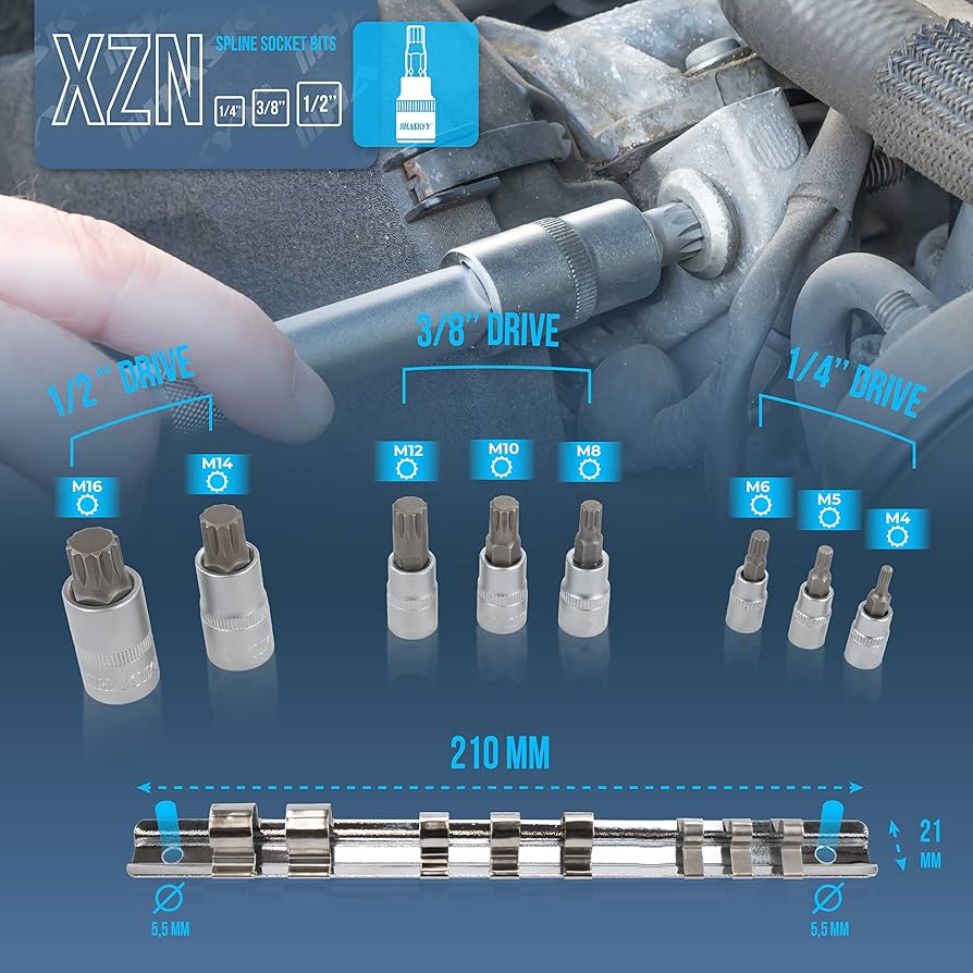 cheesenuts 08、15、55、58、62、65 XZN Zestaw nasadek z wieloma zębami Spline 8-częściowy M4 M5